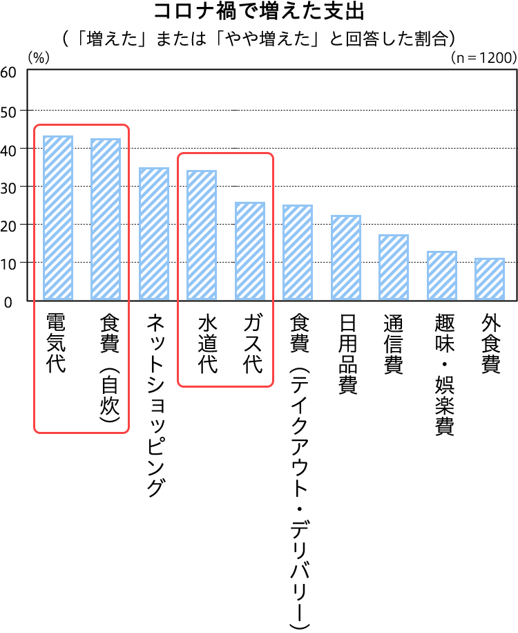 コロナ禍で増えた支出 | （「増えた」または「やや増えた」と回答した場合）